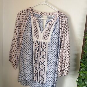 Crown & Ivy Geometric Blouse - Blue and Cream